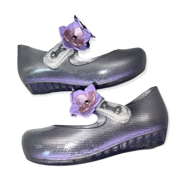 Mini Melissa purple flats with flowers on strap, sz 6 - Picture 3 of 6